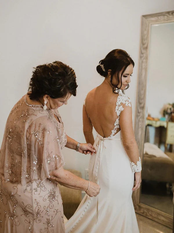 Luolandi Elegant Illusion Backless Mermaid Wedding Dresses Long Sleeves Bridal Gowns Sexy