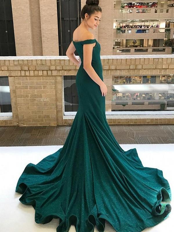 Luolandi Dark Green Off The Shoulder Mermaid Evening Dress Floor Length Elegant Sparkly