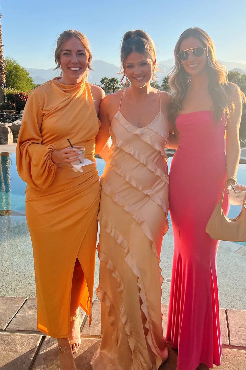 Luolandi Straps Sheath Champagne Ruffle Maxi Bridesmaid Dress Charming Evening Party Dress