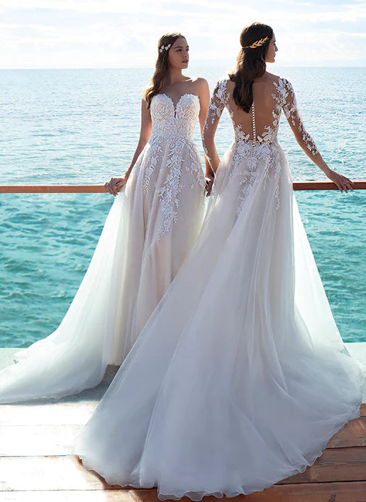 Luolandi Boho Lace Long Sleeves Wedding Dresses With Ball-Gown Floor Length Elegant