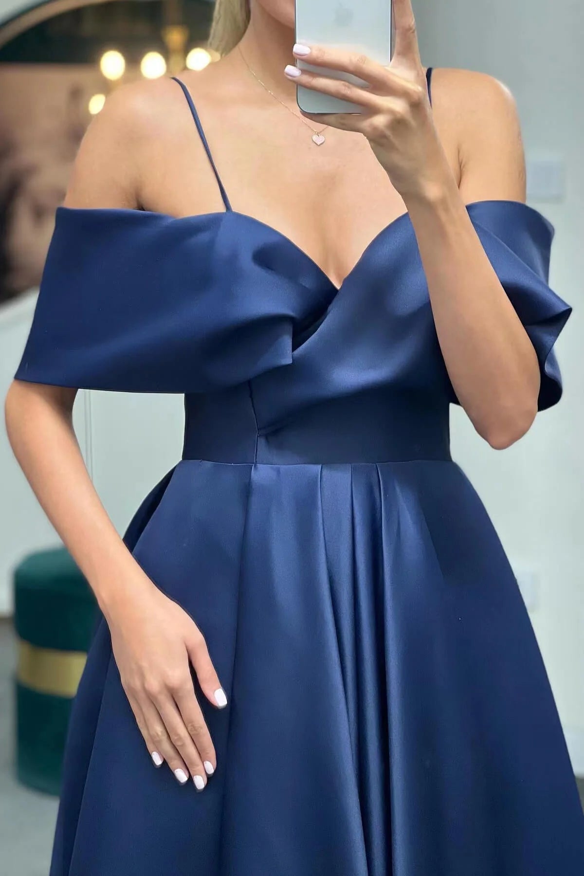 Luolandi Spaghetti Straps Off The Shoulder A Line Lace Up Back Long Evening Dress Sexy Elegant