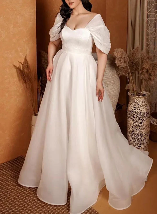 Luolandi Plus Size A-Line Sweetheart Sleeveless Sweep Train Tulle Bridal Gowns Wedding Dress