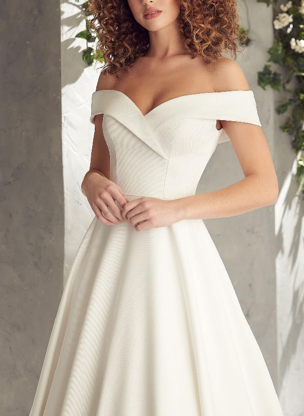 Luolandi Off-Shoulder Ball-Gown Wedding Dresses Satin Floor Length Simple Elegant