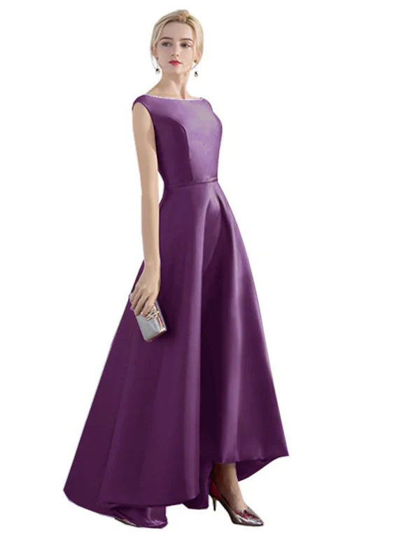 Luolandi Elegant A-Line Evening Gown Minimalist Dress Party Wear Wedding Guest Asymmetrical Sleeveless Satin with Sleek