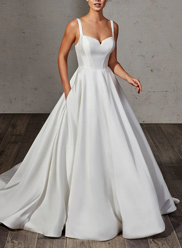 Luolandi Satin Wedding Dress With Ball-Gown/Princess Sweetheart Neckline And Sweep Train Simple