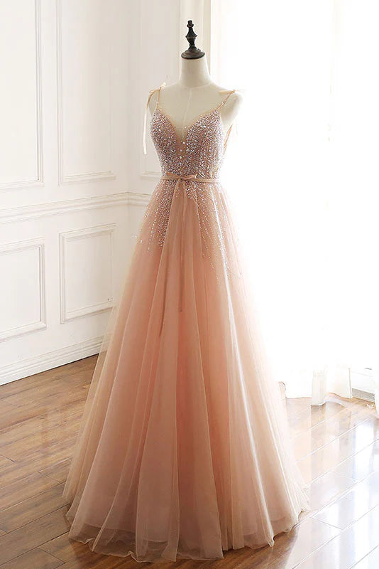 Luolandi Charming Tulle Beads Long Prom Dress Evening Dress Formal Dress December Wedding Guest Dress