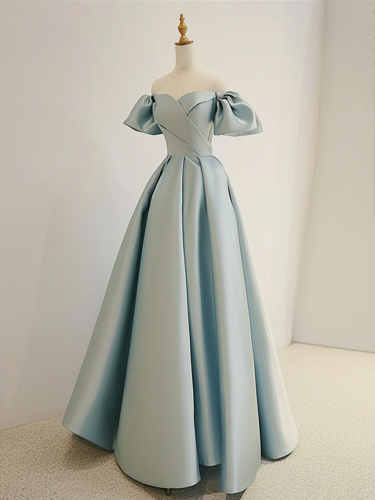 Luolandi A-Line Sweetheart Neck Satin Blue Long Prom Dress Formal Dress Evening Dress december wedding guest dress