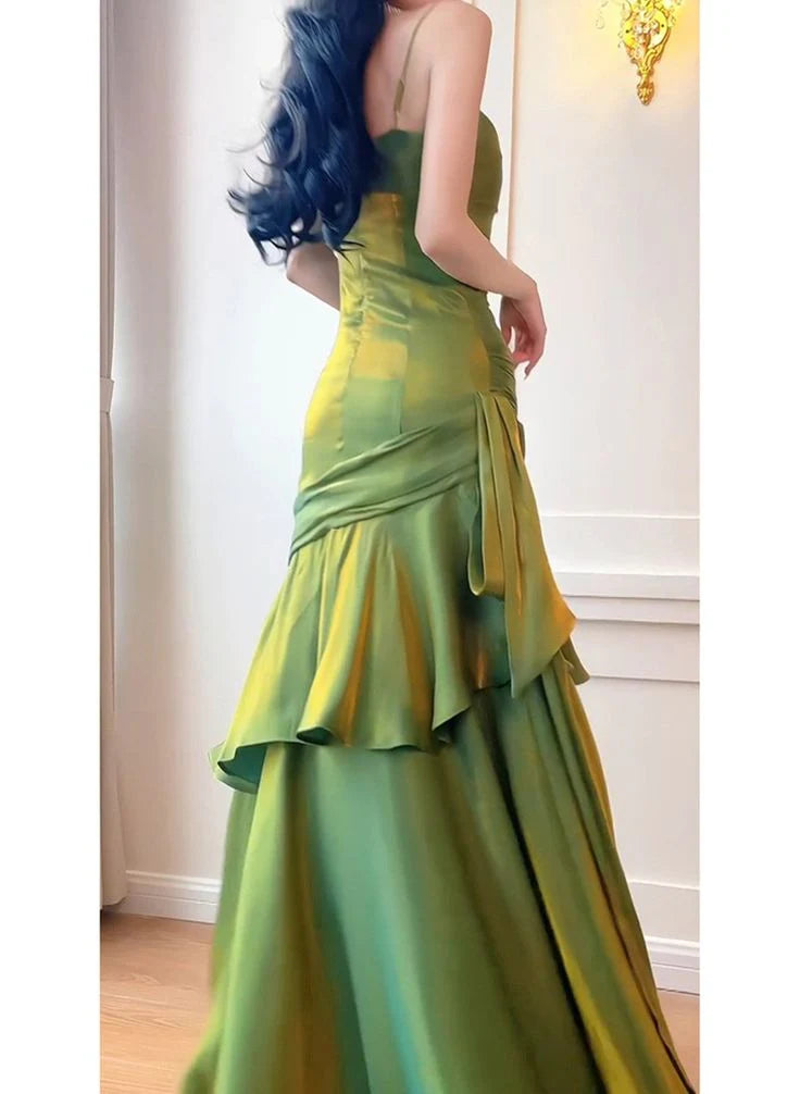 Luolandi Green Sweetheart Spaghetti Straps Long Prom Dress Evening Dress Party Dress Beautiful