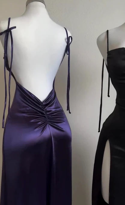 Luolandi Vintage Backless Ruffle Asymmetrical Midi Length Party Dress Simple Formal Dress