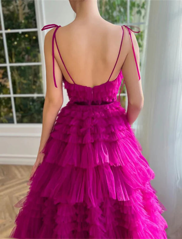 Luolandi Ball Gown Evening Gown Puffy Dress Wedding Party Birthday Floor Length Sleeveless Spaghetti Strap Tulle with Ruffles Strappy Prom Dress