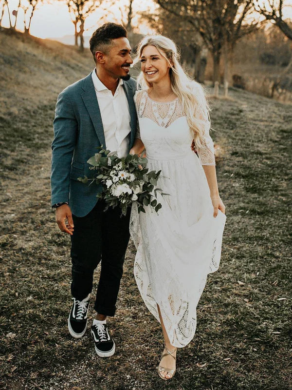 Luolandi Simple Long Sleeves Lace Backless Wedding Dresses A-line Bridal Gowns Elegant