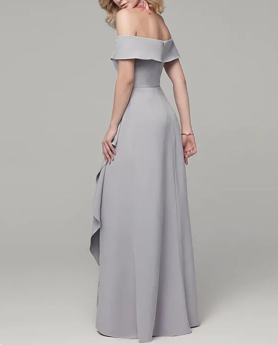 Luolandi Dresses Elegant & Luxurious Dress Wedding Guest Floor Length Short Sleeve Off Shoulder Spandex with Rhinestone Split Front Mother of the Bride Dress