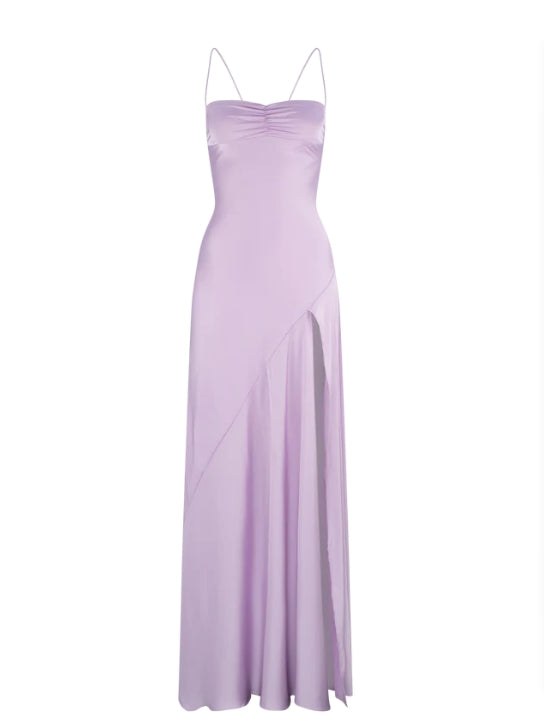 Luolandi Red A-Line Spaghetti Straps Long Prom Dress with Slit Yellow Formal Dress Simple Evening Party Dress