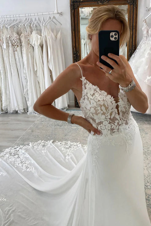 Luolandi Long Chiffon Boho A-Line Wedding Dress with Lace Beautiful