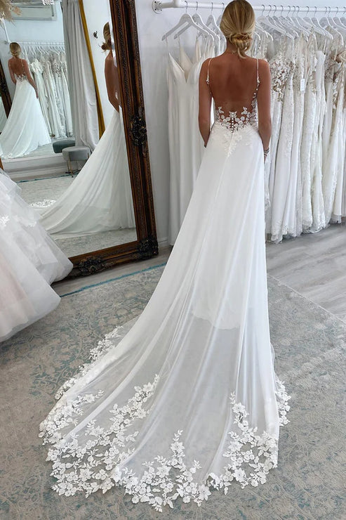 Luolandi Long Chiffon Boho A-Line Wedding Dress with Lace Beautiful