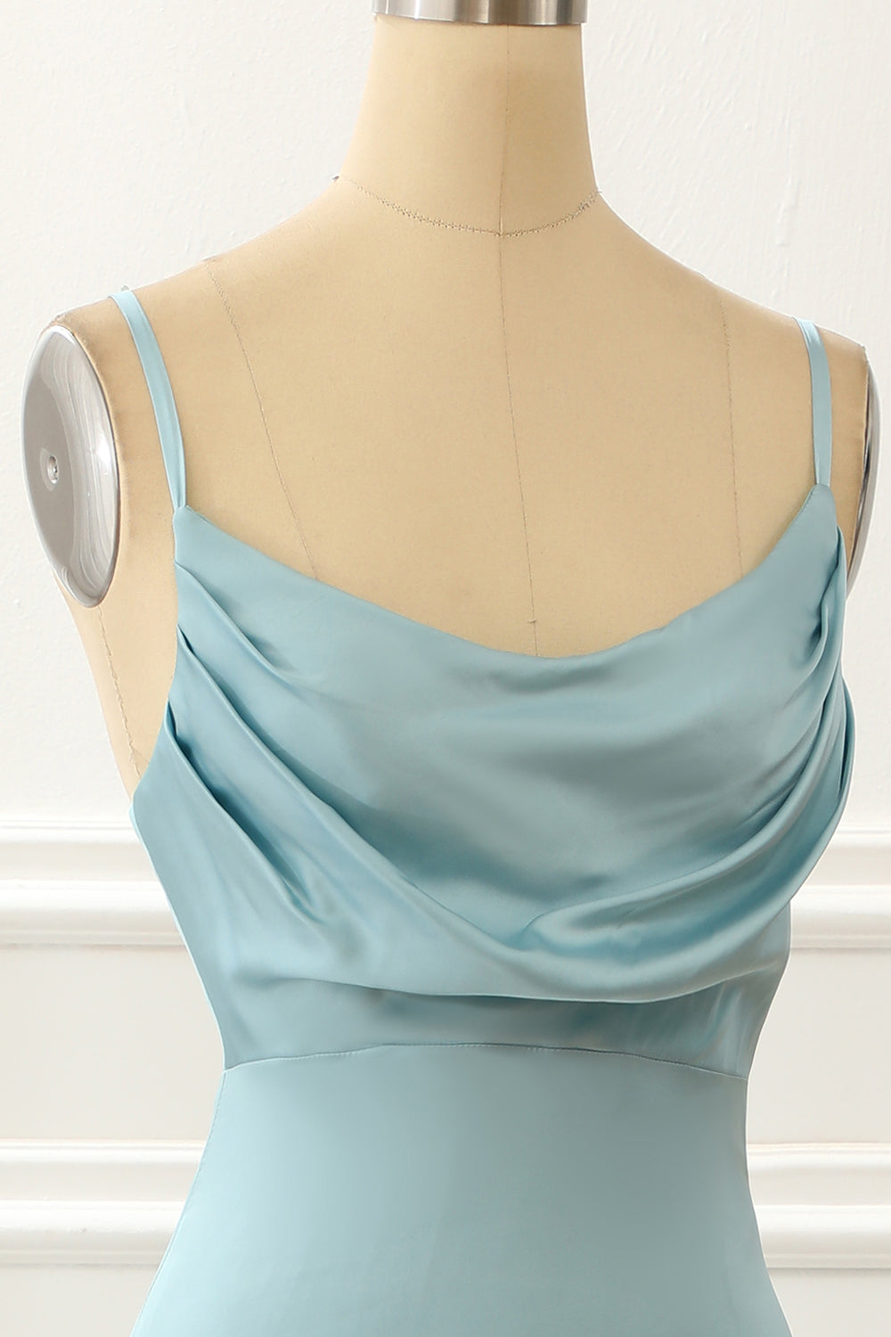 Luolandi Satin Spaghetti Straps Blue Simple Prom Dress Bridesmaid Dress Party Dress