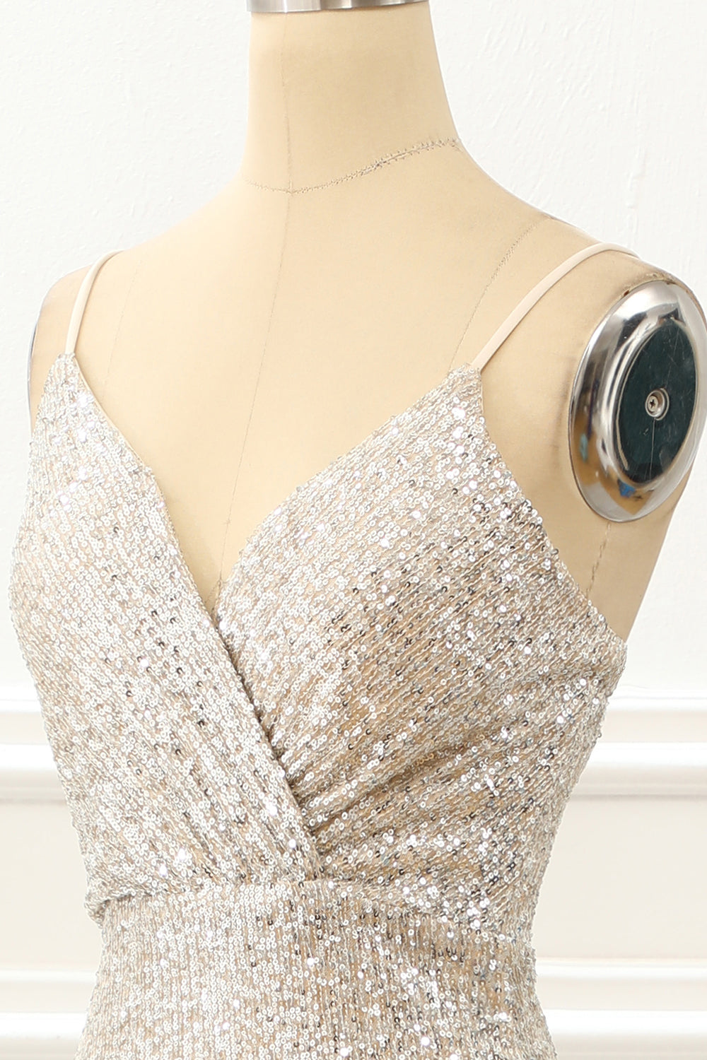 Luolandi Champagne Mermaid Sequin Prom Dress With Slit Sparkly Evening Dress