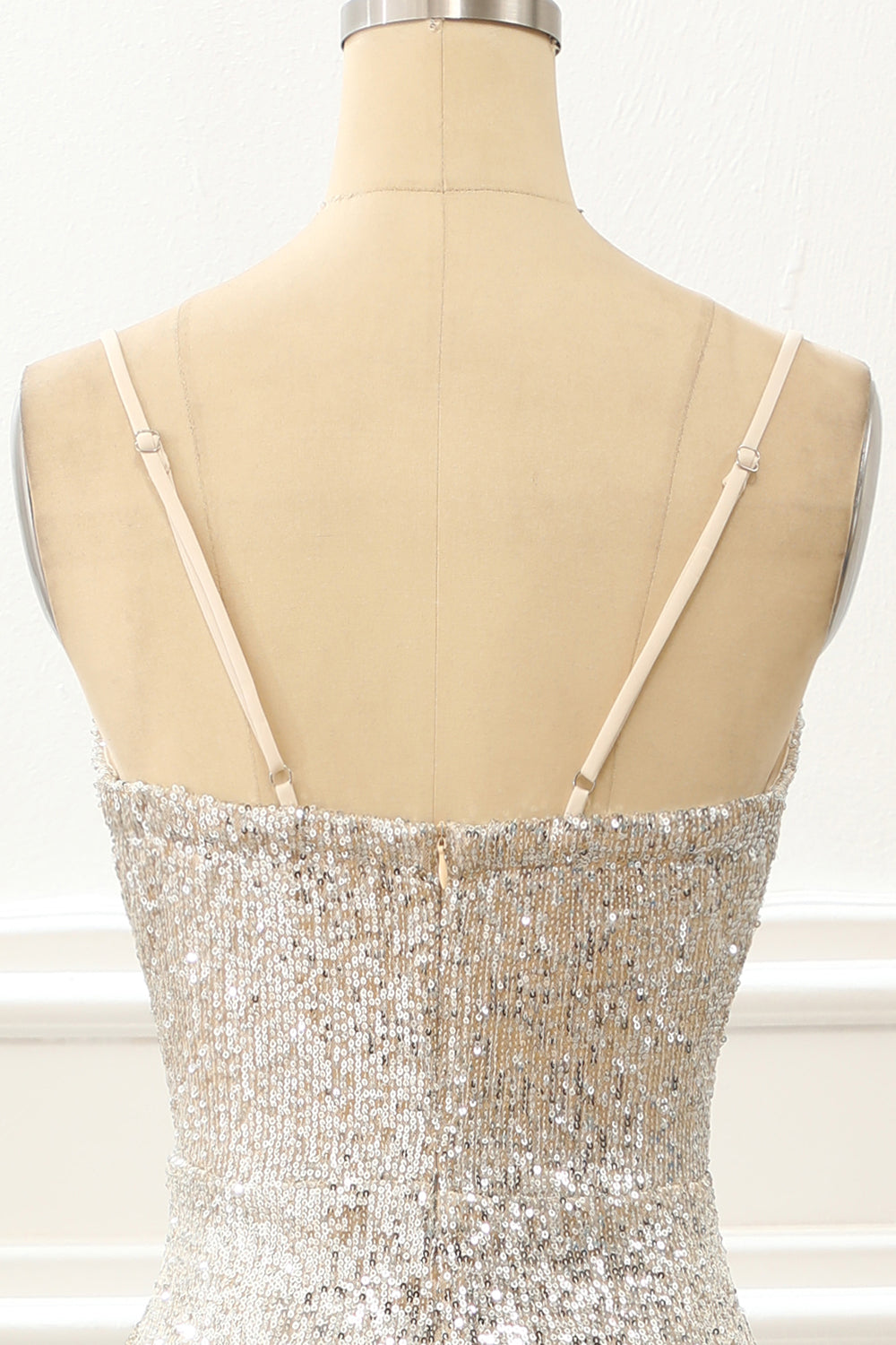 Luolandi Champagne Mermaid Sequin Prom Dress With Slit Sparkly Evening Dress