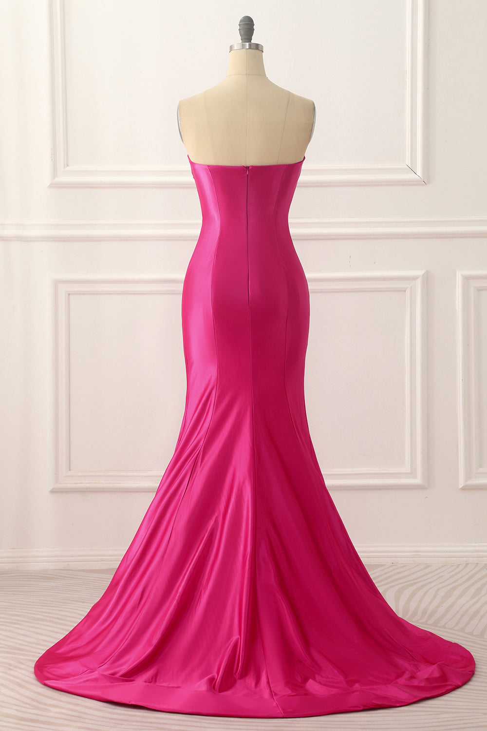 Luolandi Fuchsia Satin Mermaid Prom Dress With Split Front Off Shoulder Sexy Evening Dress