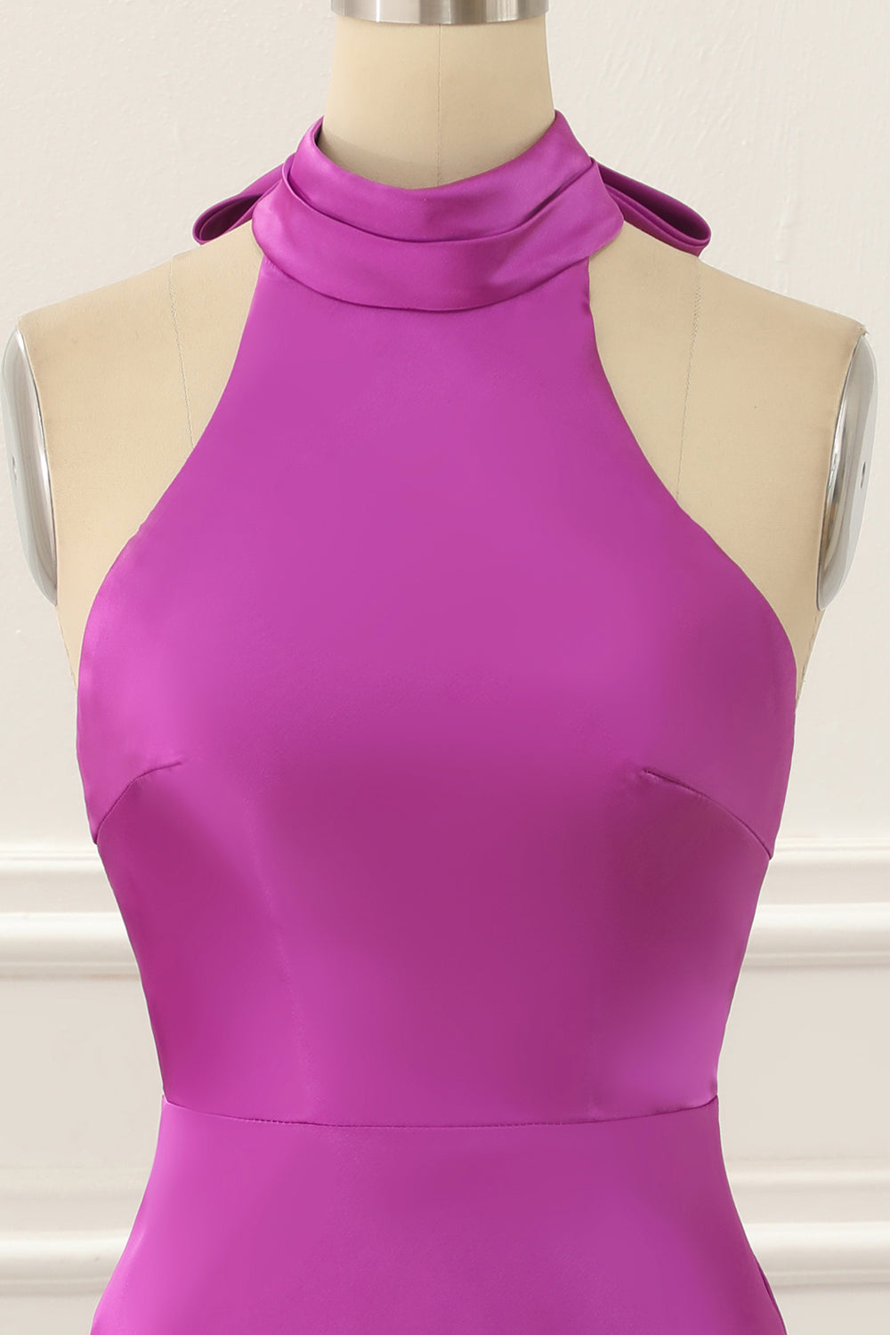 Luolandi Satin Halter Short Simple Prom Dress Solid Color Bridesmaid Dress Party Dress