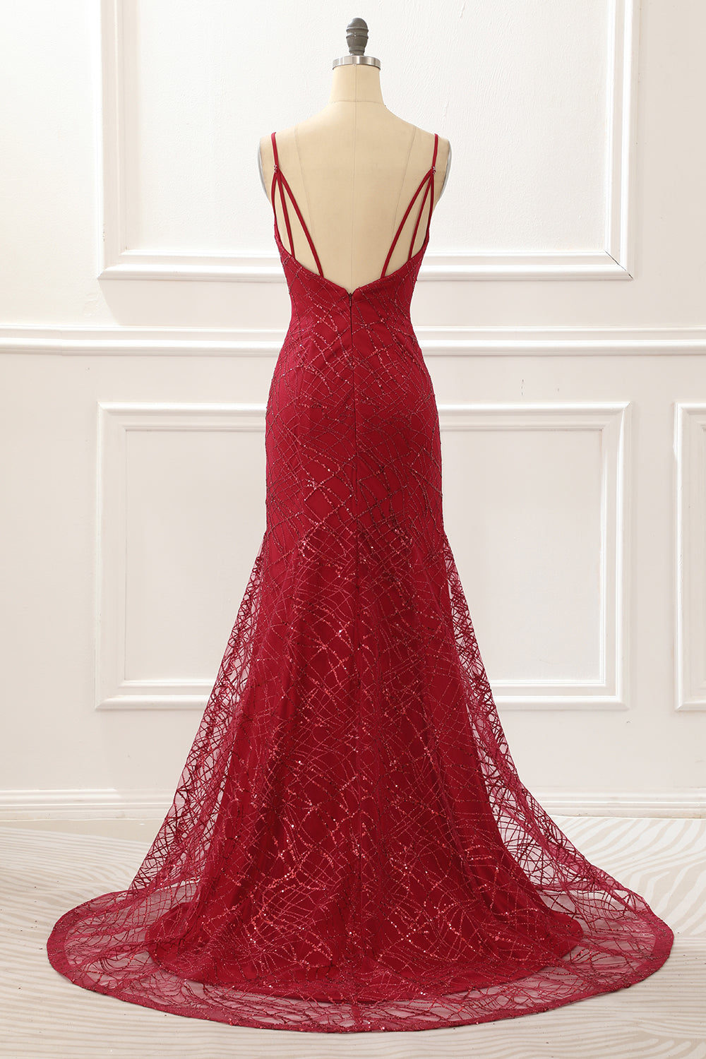 Luolandi Dark Red Saprkly Mermaid Prom Dress With Slit Floor Length Sexy Evening Dress