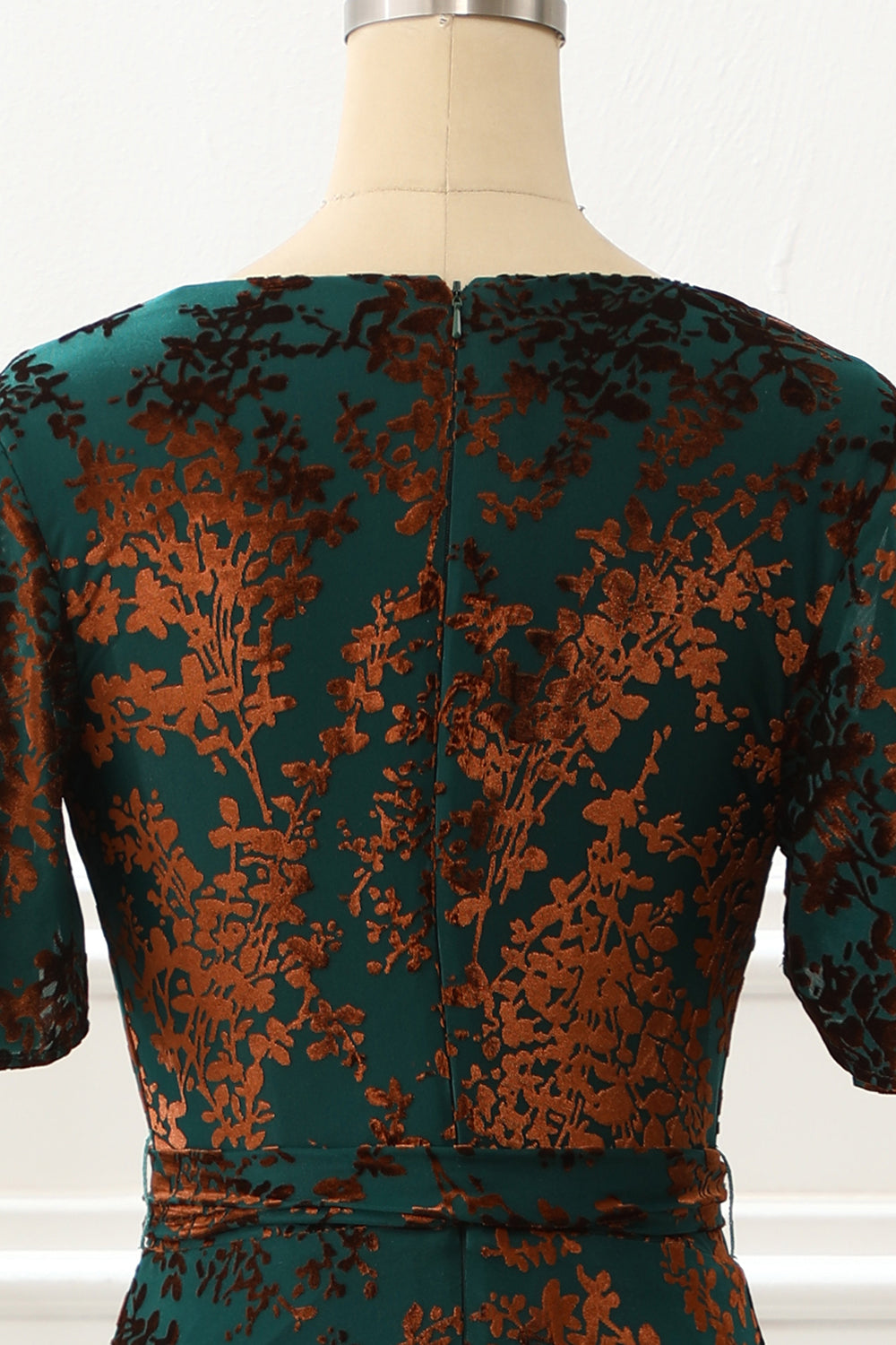 Luolandi Burnout Velvet Prom Dress Short Sleeve Floor Length Mother of the Bride Dress