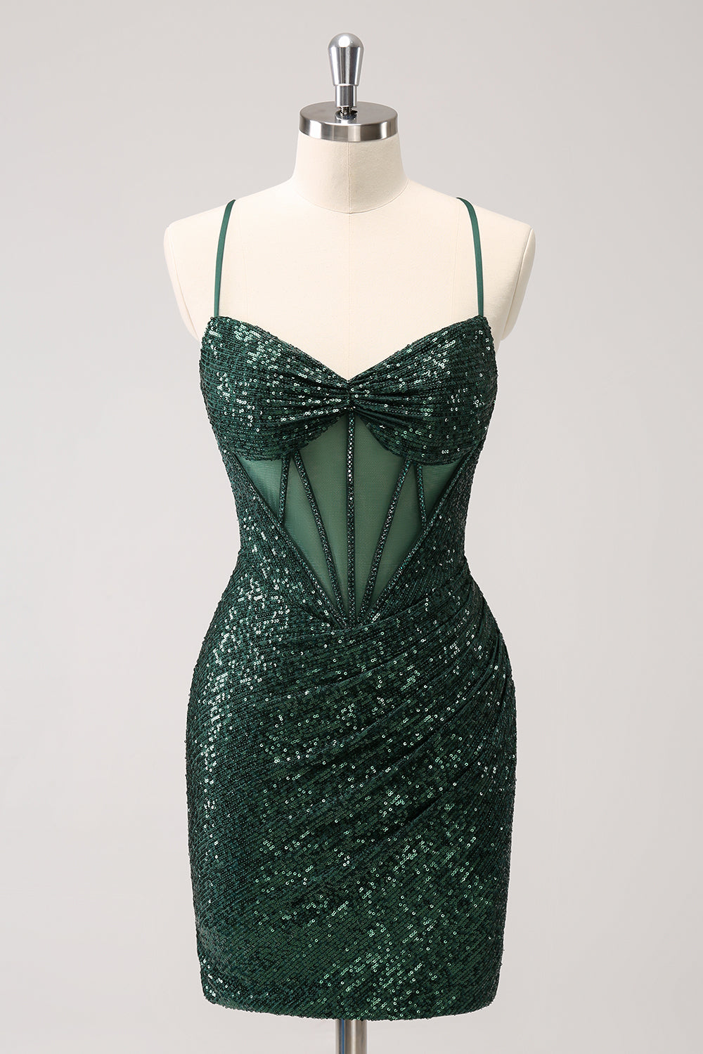 Luolandi Sparkly Unique Dark Green Tight Sequin Corset Homecoming Dress with Lace Up Back Sexy Party Dress