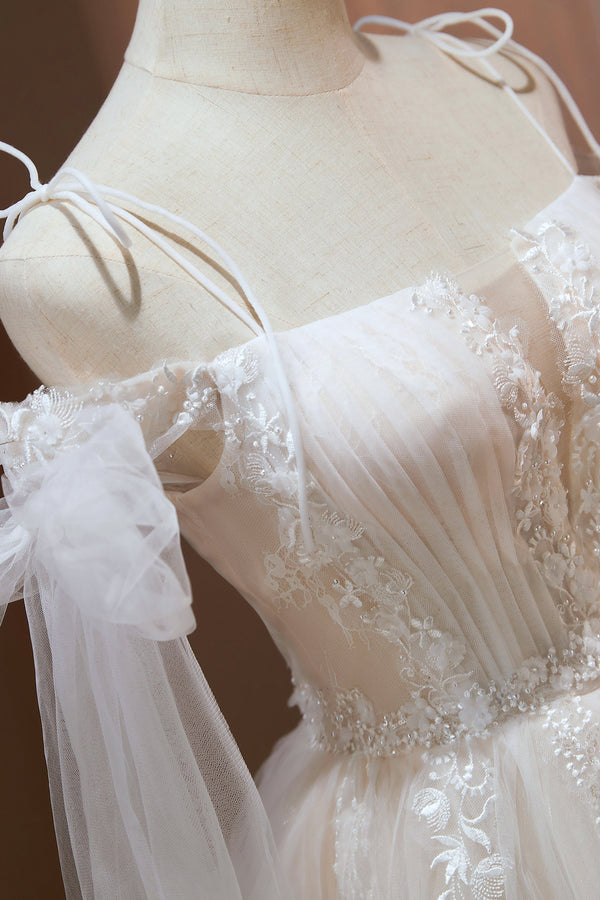 Luolandi Spaghetti Straps A Line Appliques Tulle Short Homecoming Dresses Beautiful Wedding Dress