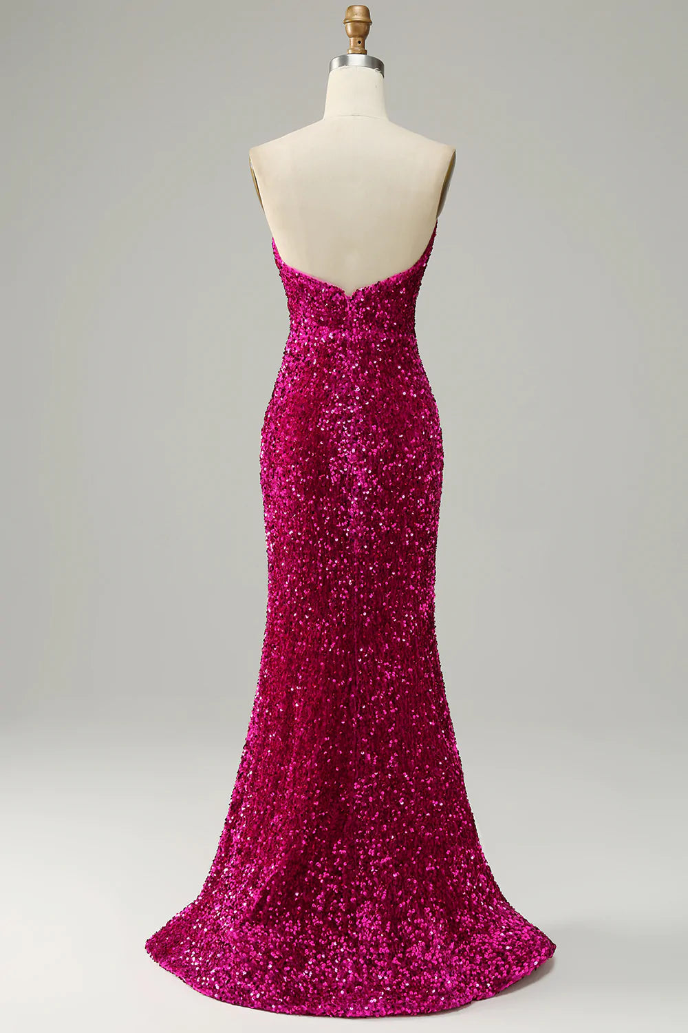 Luolandi Fuchsia Strapless Sequins Prom Dress With Slit Sparkly Sexy Evening Dress