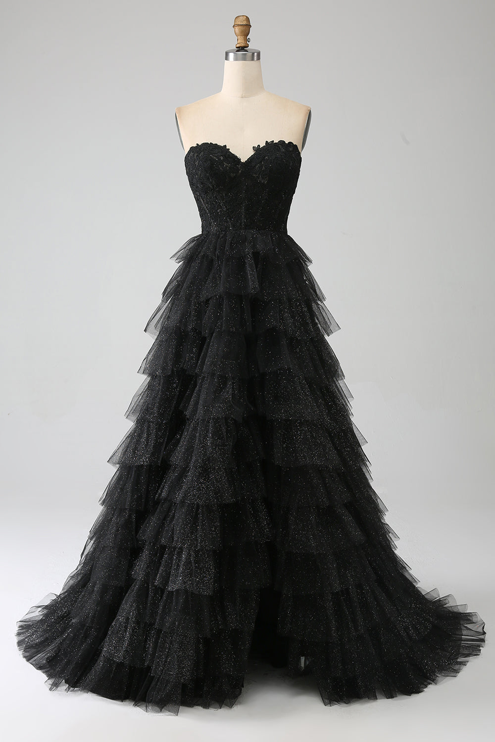 Luolandi Glitter Sweetheart Black Corset Prom Dress With Slit Off Shoulder Floor Length