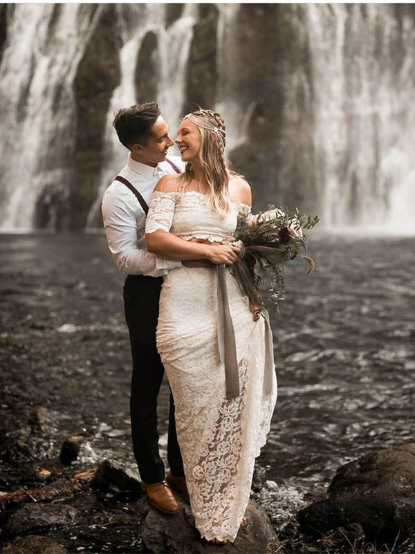 Luolandi Gorgeous 2 Pieces Lace Wedding Dresses Mermaid/Trumpet Gowns Off Shoulder