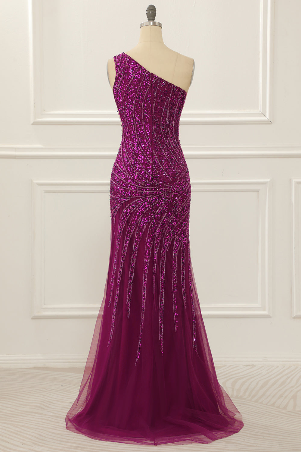 Luolandi One Shoulder Purple Beaded Prom Dress With Slit Sparkly Evening Dress