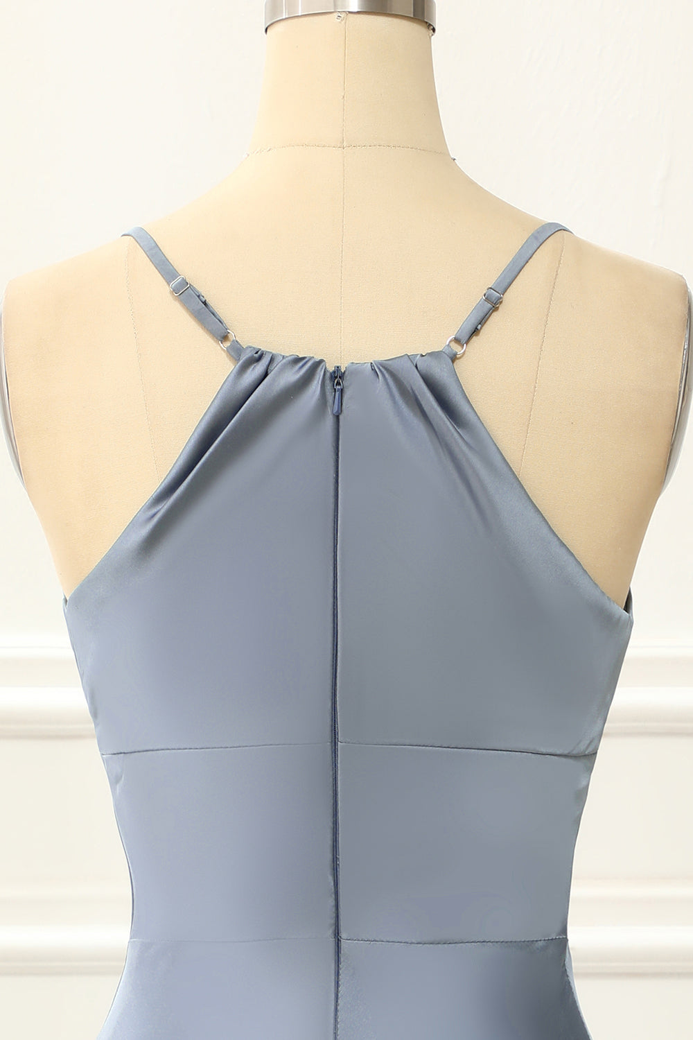 Luolandi Grey Blue Satin Spaghetti Straps Short Bridesmaid Dress Sexy Party Dress