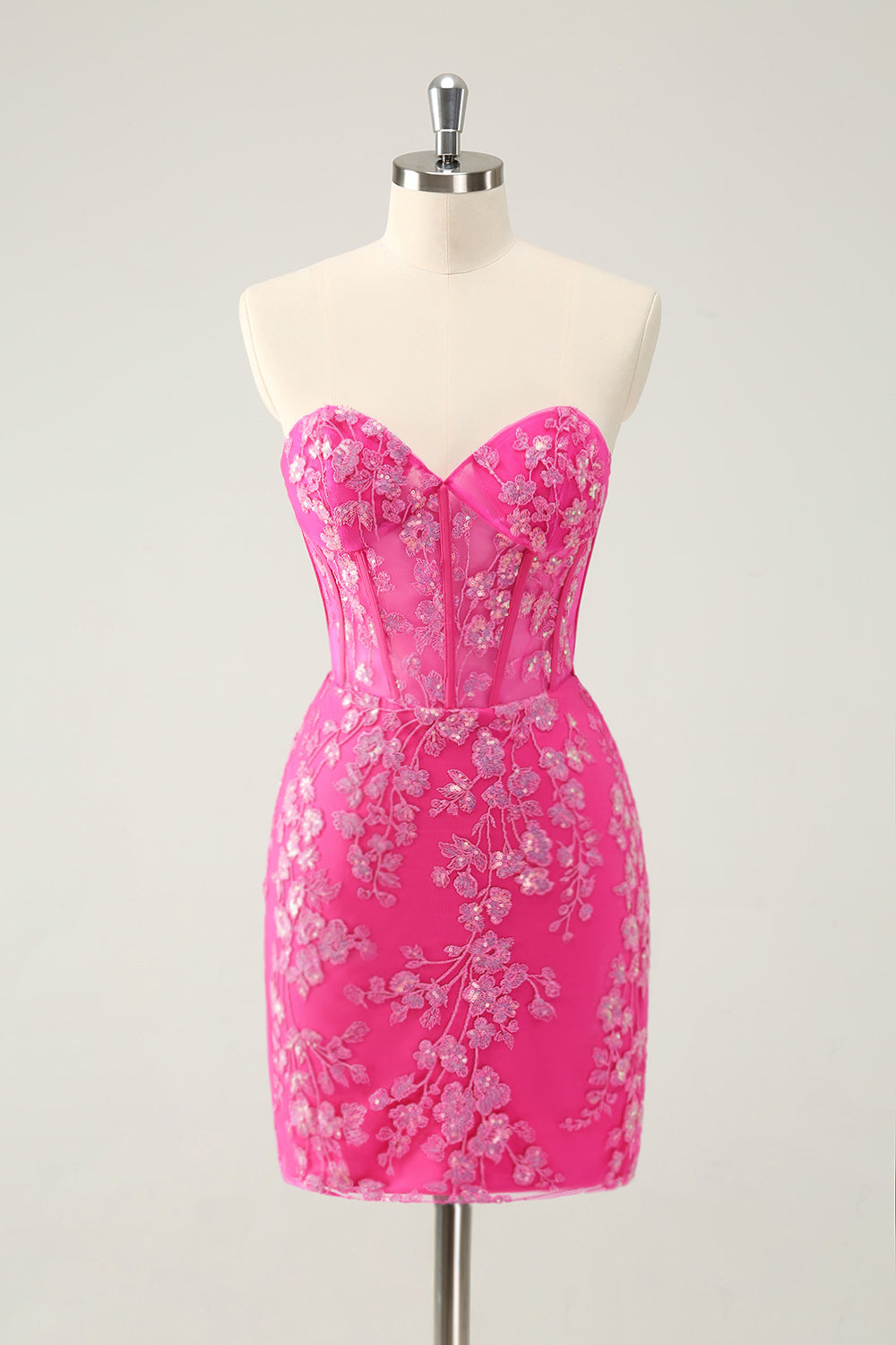 Luolandi Classy Fuchsia Bodycon Strapless Corset Short Homecoming Dress with Sequins Off Shoulder Party Dress