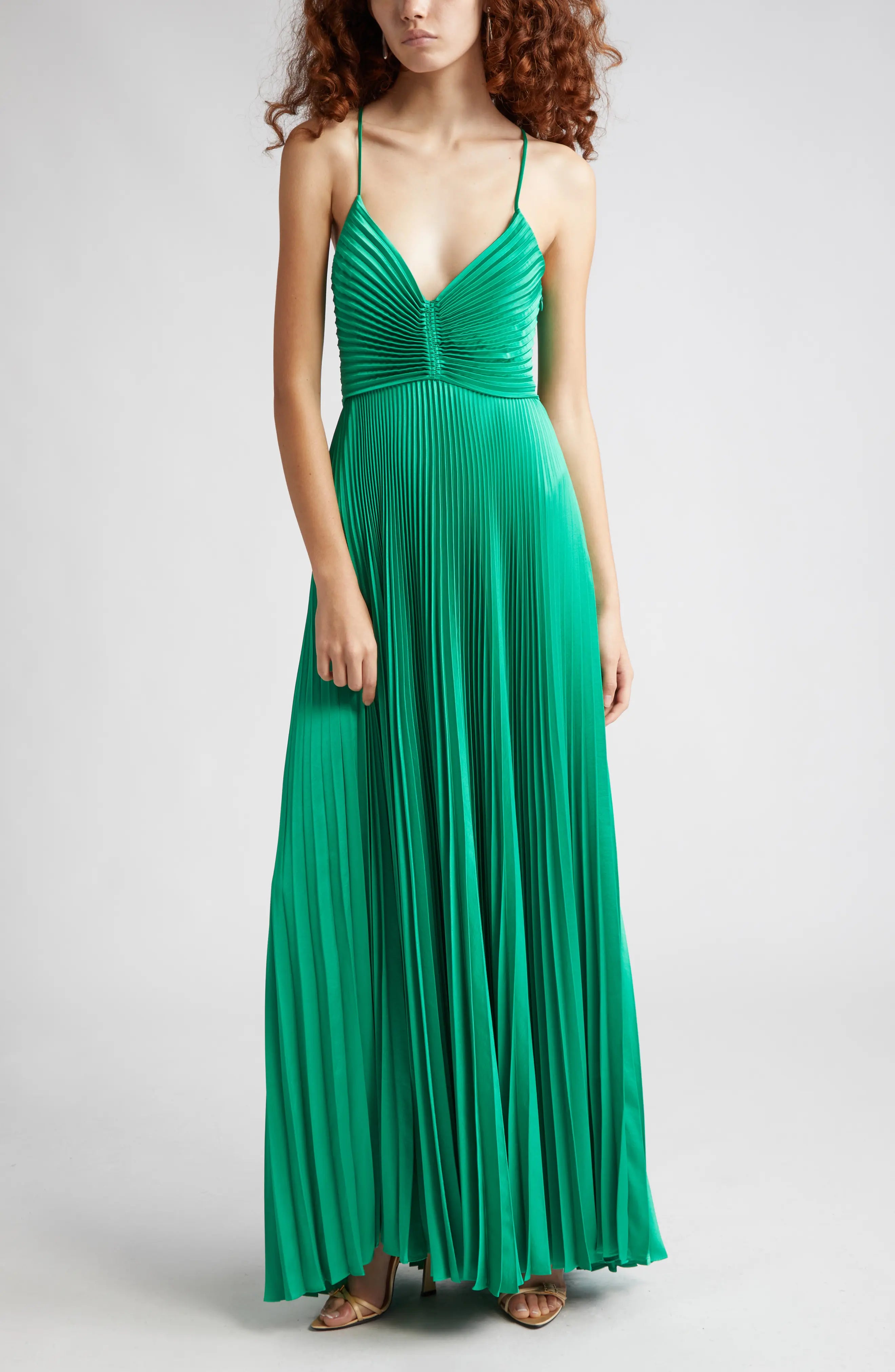 Luolandi Elegant Green Long Pleated Prom Dress Charming Evening Party Dress Formal Dress