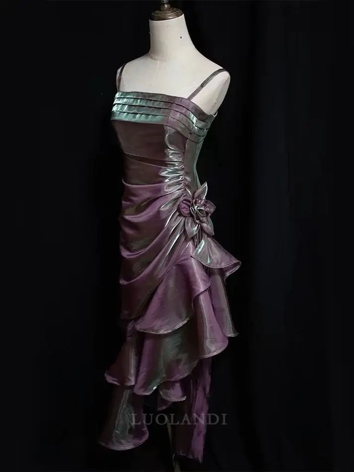 Luolandi Vintage Spaghetti Straps Asymmetrical Prom Dress Charming Evening Party Dress