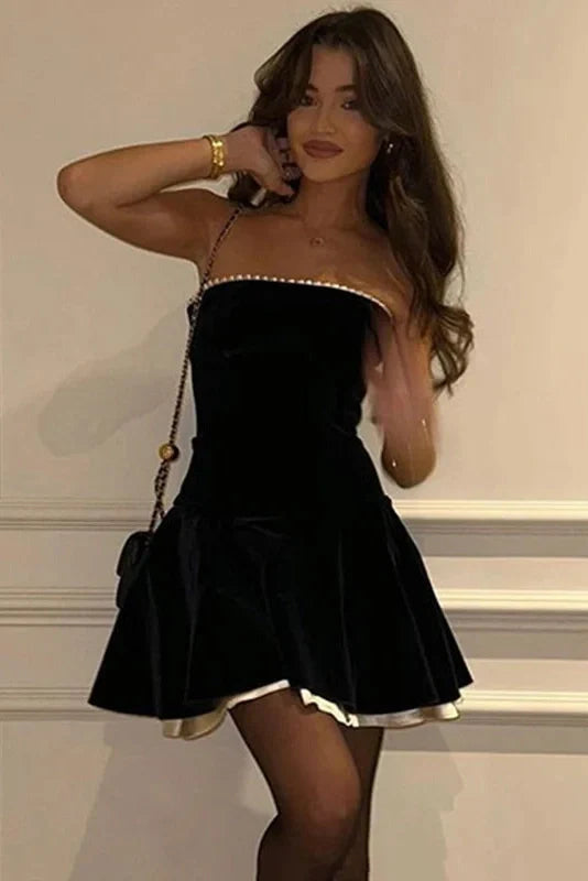 Luolandi Strapless Black Mini Dress Charming Formal Party Dress Short Homecoming Dress