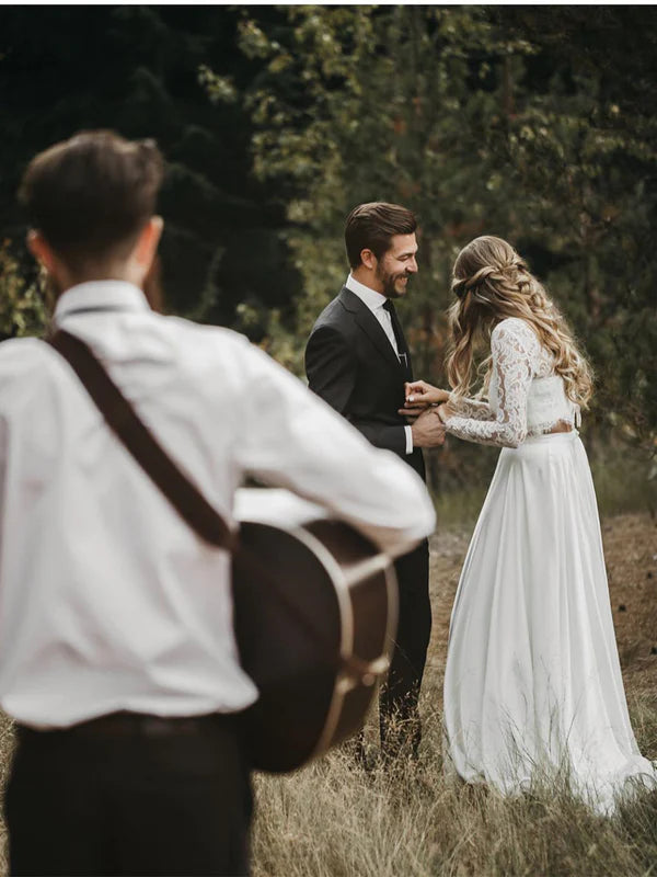 Luolandi Two Pieces Wedding Dresses Lace Long Sleeves A-line Bridal Gowns Elegant