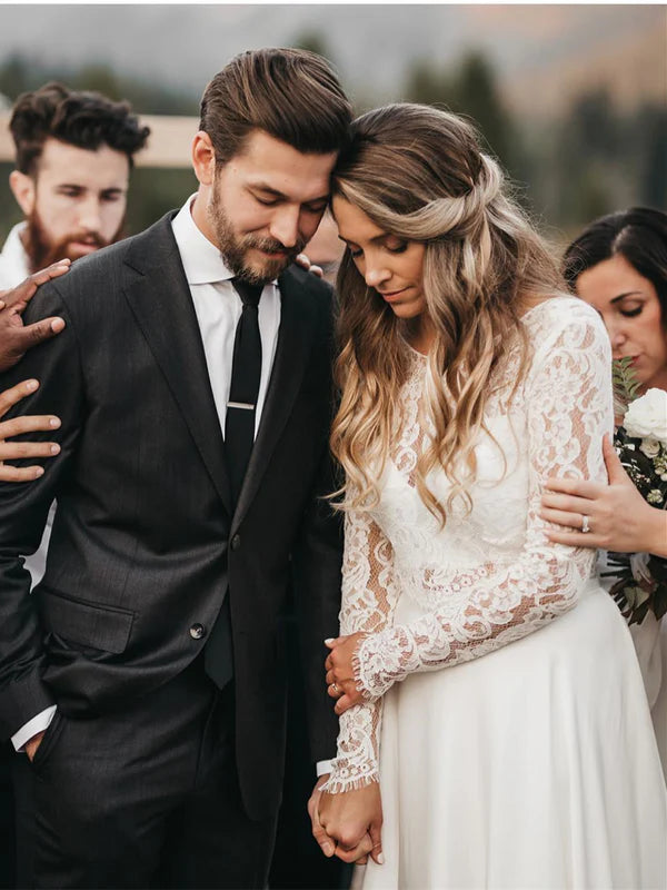 Luolandi Two Pieces Wedding Dresses Lace Long Sleeves A-line Bridal Gowns Elegant