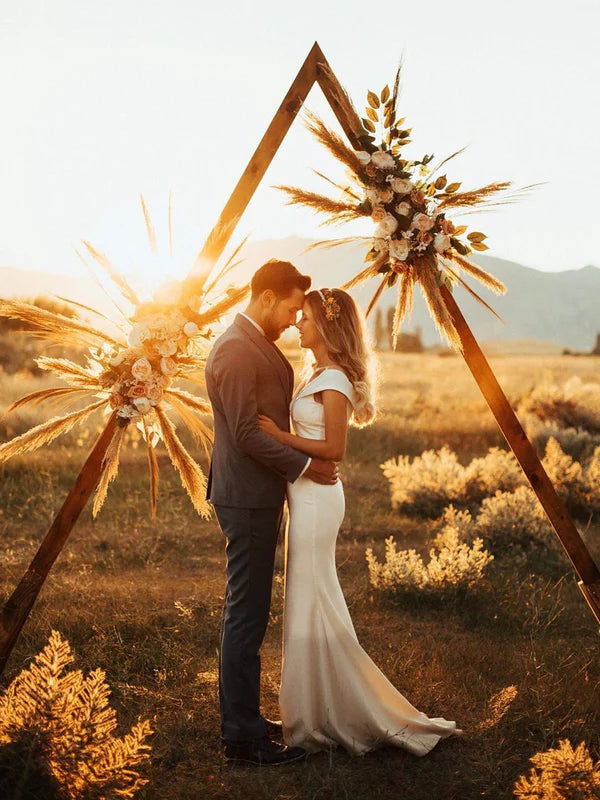 Luolandi Simple Short Sleeves Satin Wedding Dresses Mermaid Bridal Gowns Charming