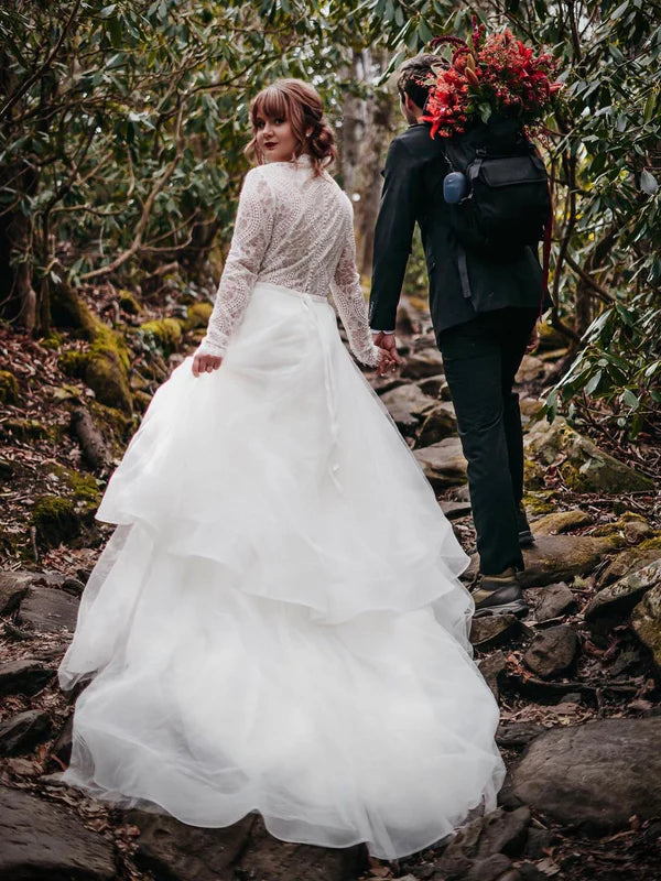 Luolandi Bohemia Beaded Lace Wedding Dresses Long Sleeves Bridal Gowns Elegant