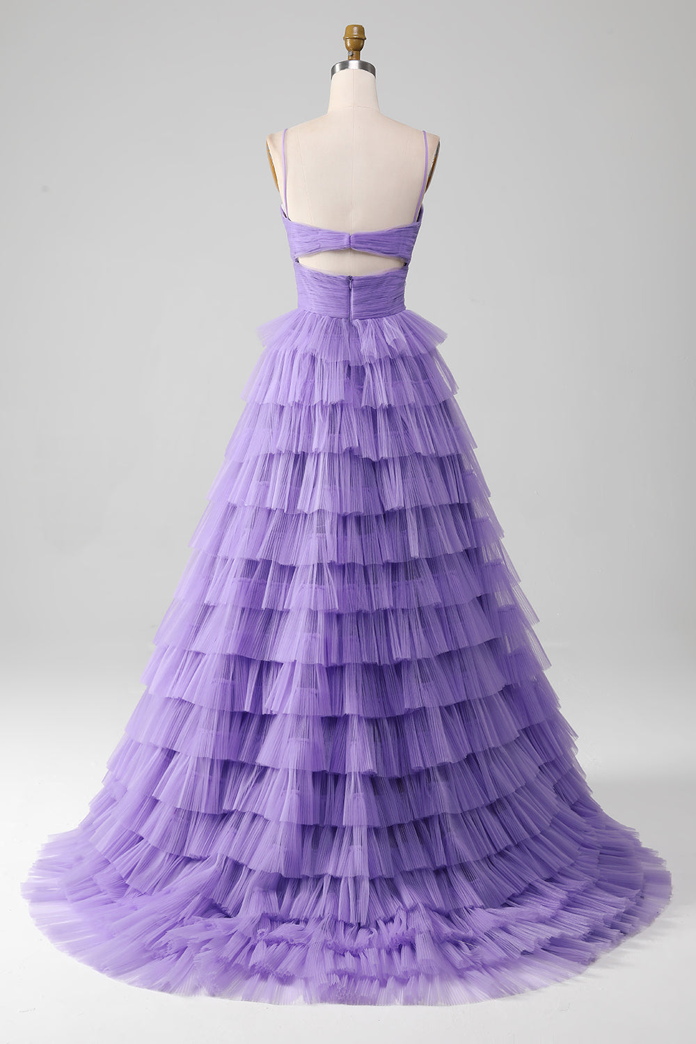 Luolandi Purple Tulle A-Line Tiered Long Prom Dress With Slit V-neck Sexy