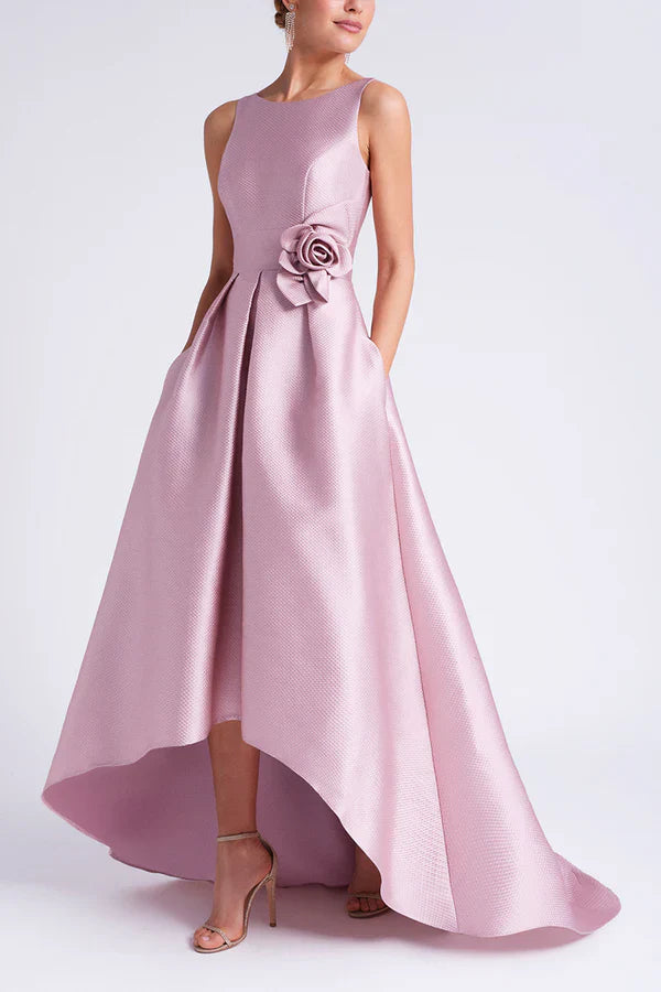 Luolandi Satin A-shaped circular sleeveless floral pocket height mother of the bride dresses Beautiful