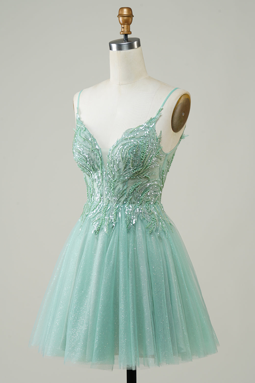 Luolandi Glitter Green A Line Homecoming Dress With Beaded Sexy Party Dress