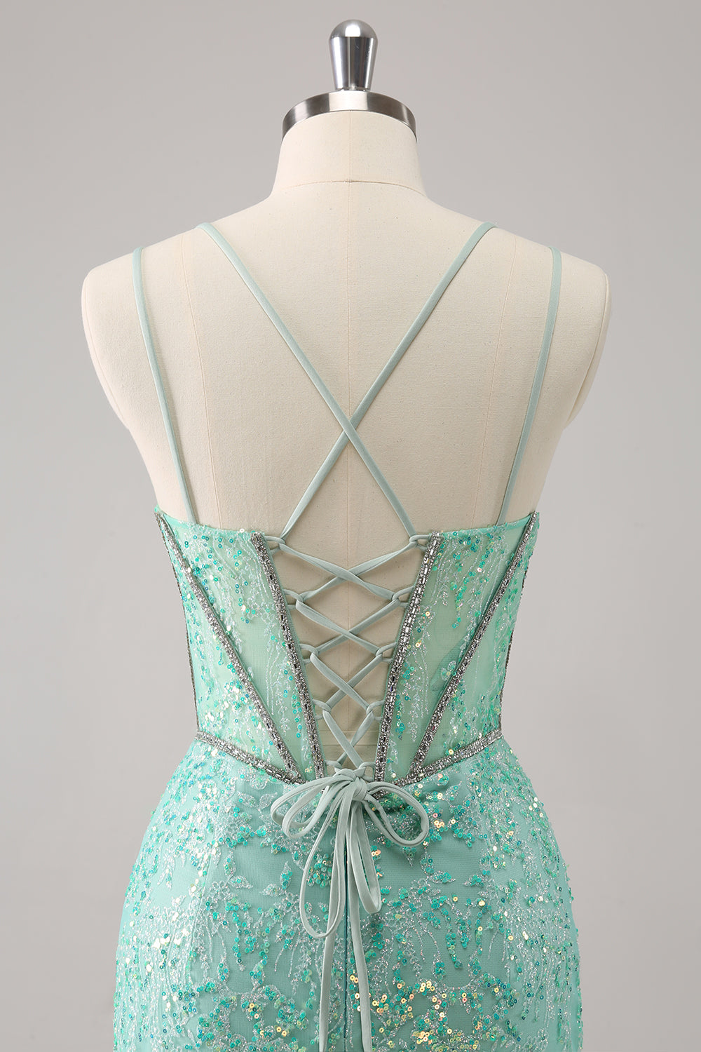 Luolandi Glitter Dark Green Corset Spaghetti Straps Short Tight Homecoming Dresses Sparkly Party Dress