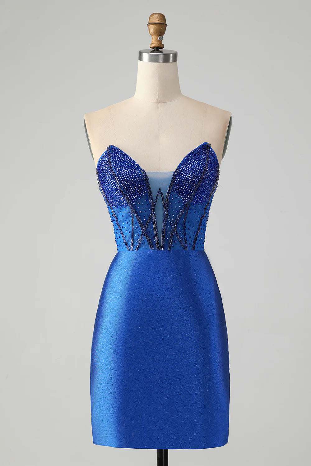 Luolandi Royal Blue Bodycon Strapless Short Homecoming Dress With Beading Sexy Party Dress
