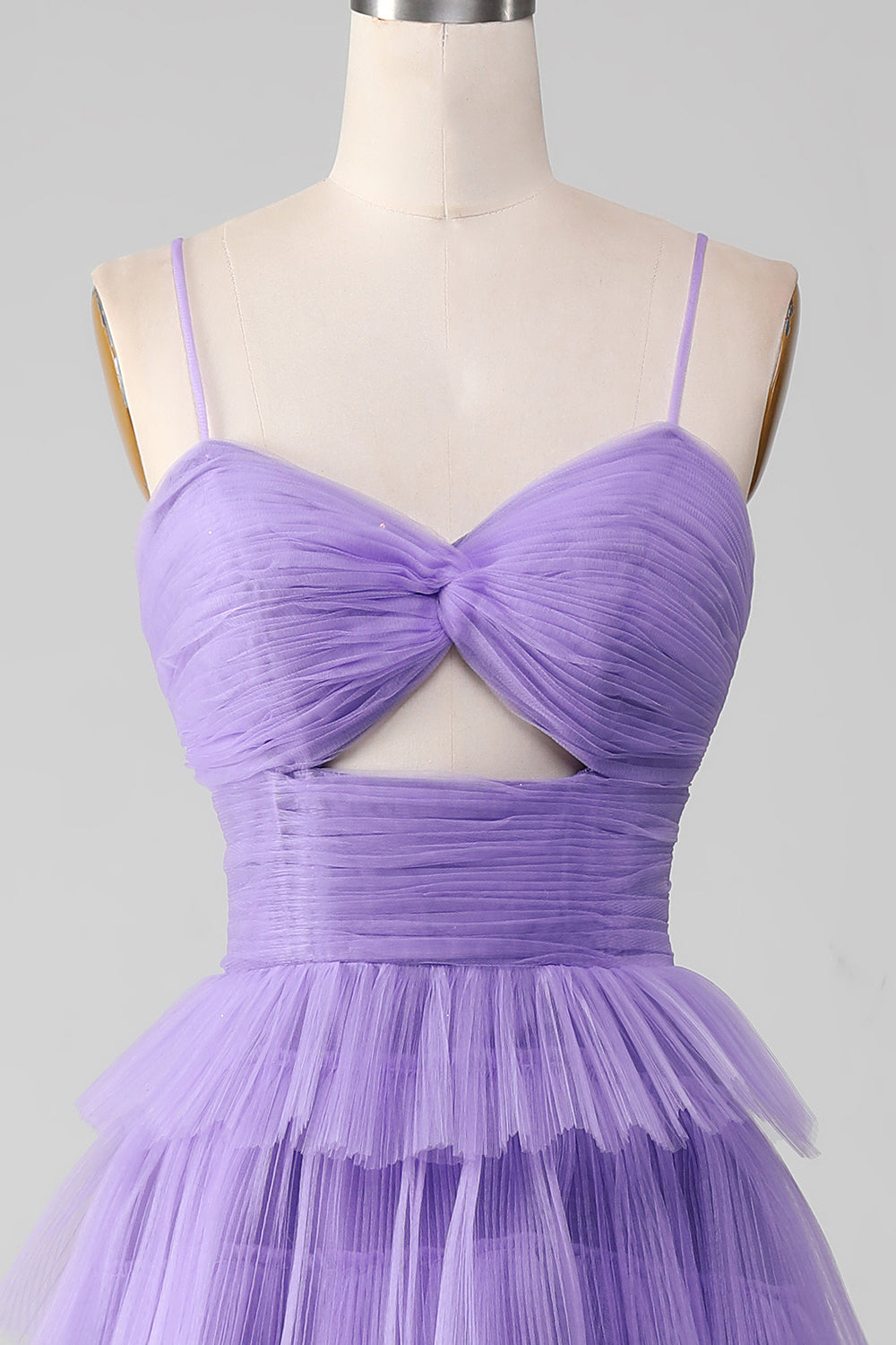 Luolandi Purple Tulle A-Line Tiered Long Prom Dress With Slit V-neck Sexy