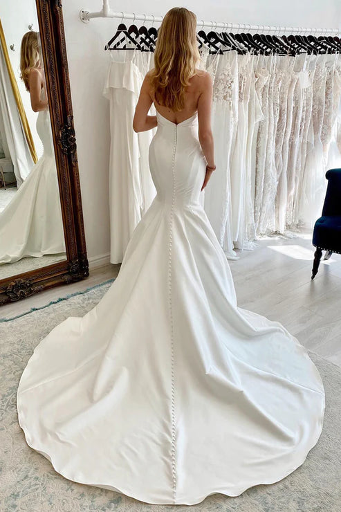 Luolandi Strapless Satin Long Mermaid Wedding Dress Off Shoulder Sexy