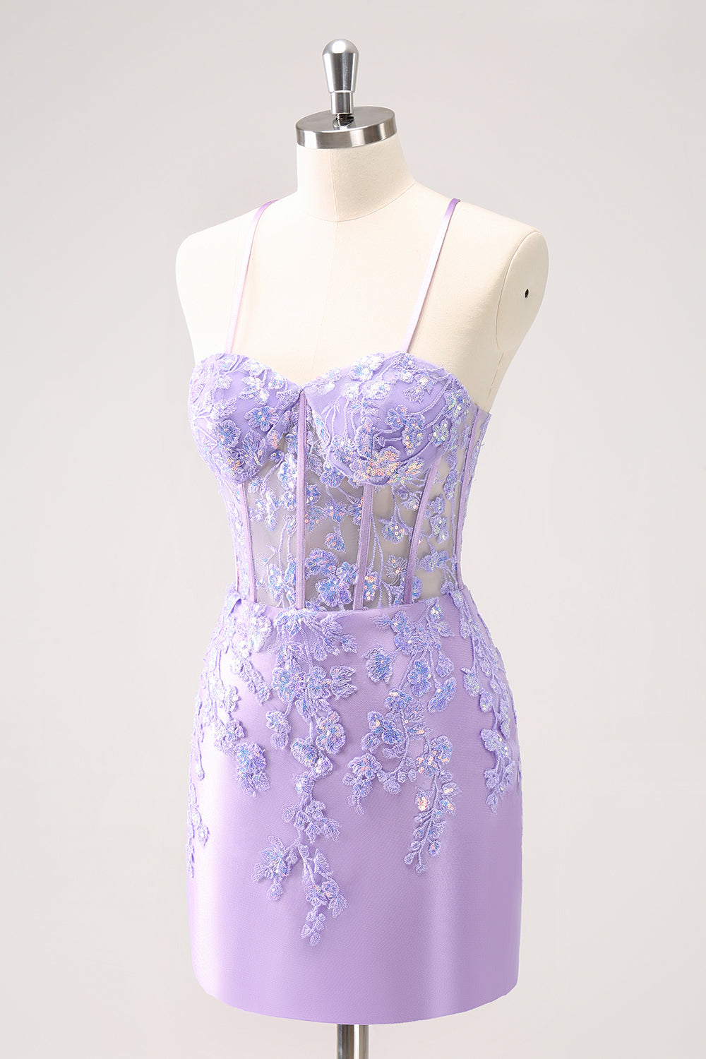 Luolandi Sparkly Lilac Bodycon Spaghetti Straps Homecoming Dress with Appliques Beautiful