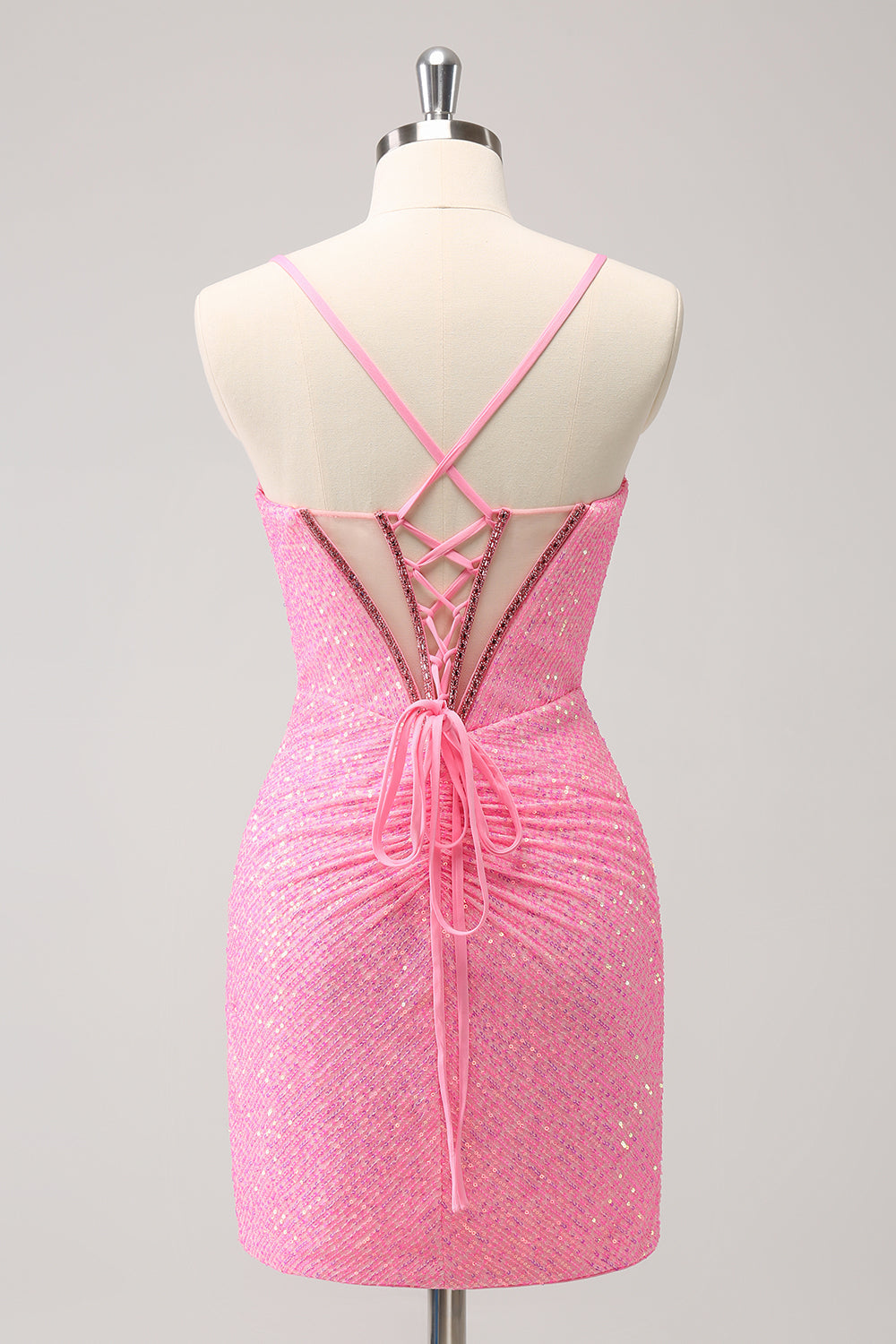 Luolandi Charming Bodycon Spaghetti Straps Short Homecoming Dress With Sequins Sparkly Party Dress